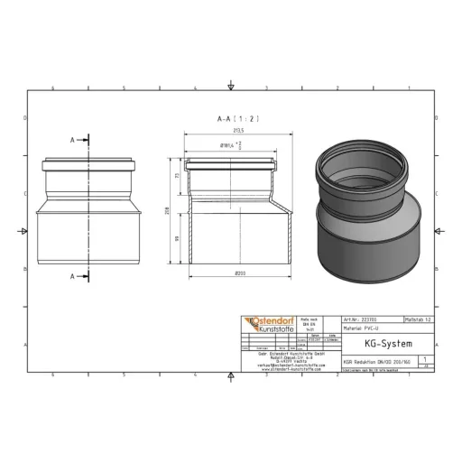 DN 200/160 Sewer Pipe Reducer, PVC Drain Pipe Fitting