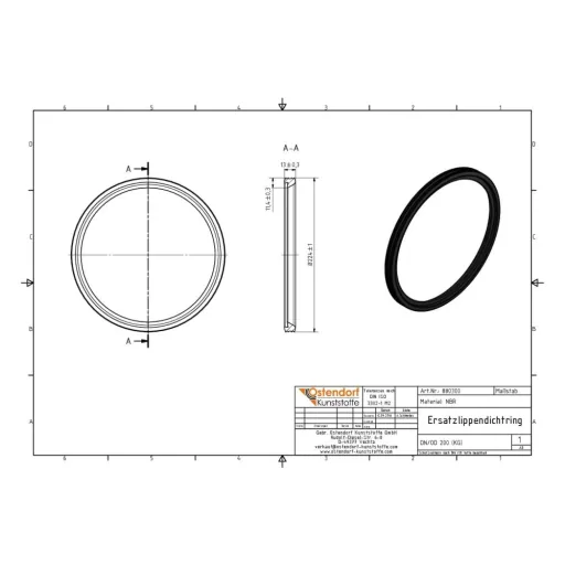 KG NBR Gasket - oil-resistant DN/OD 200 (KG PVC)
