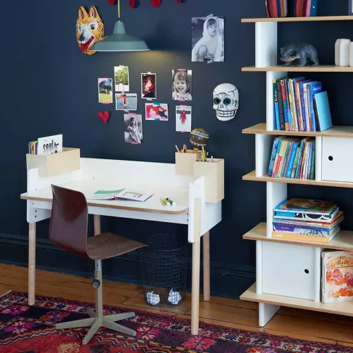 Oeuf Bookcase Mini Library narrow walnut with white