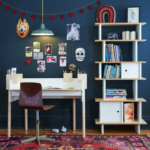 Oeuf Bookcase Mini Library narrow walnut with white