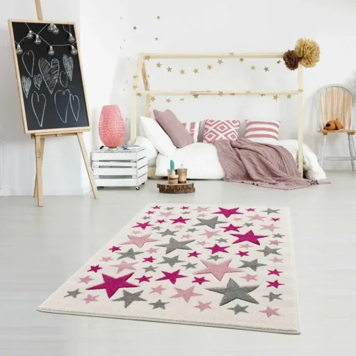Livone children's carpet stella stars pink gray, Carpet size: 120 x 180 cm
