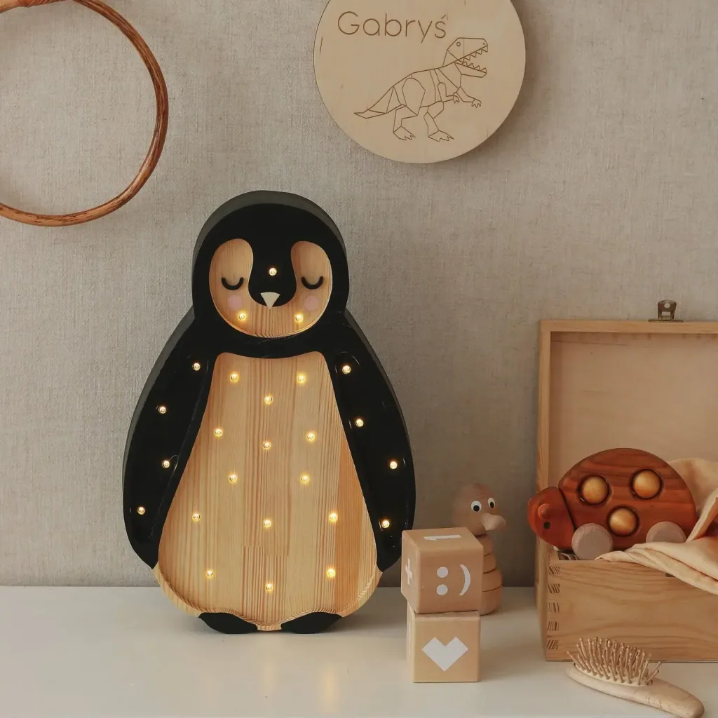 Little Lights kids night light, penguin night lamp - 100% natural pine wood, color: Arktisches Holz