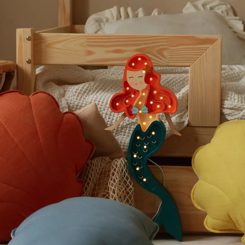 Little Lights night light for kids, mermaid night lamp – 100% natural pinewood, color: Ariel