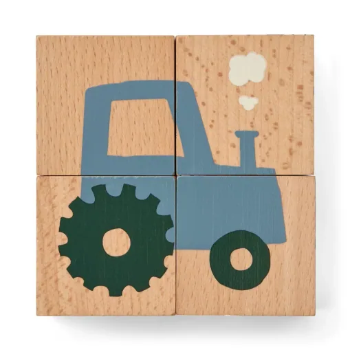 Liewood Puzzle, Wooden Puzzle, Wooden Cubes - Aage, Color: Vehicle / Nature