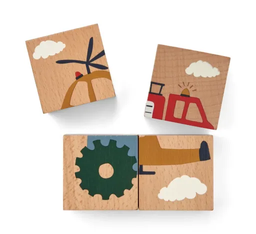 Liewood Puzzle, Wooden Puzzle, Wooden Cubes - Aage, Color: Vehicle / Nature