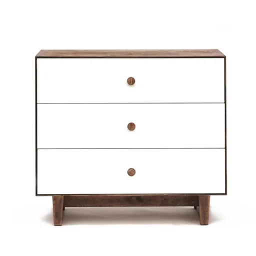 Oeuf Chest of drawers Merlin 3 drawers white/walnut feet rhea, Color feet: walnut