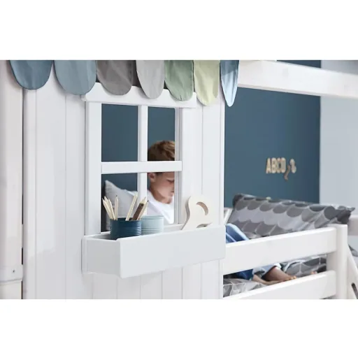 Flexa half - high bed house with half roof white gray