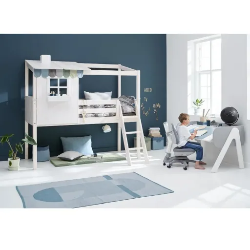 Flexa half - high bed house with half roof white gray