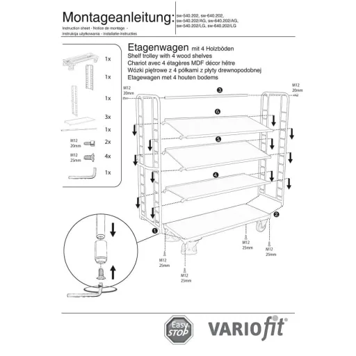 Rolling Utility Cart - 4 Tier Shelf Cart with 400 kg Capacity