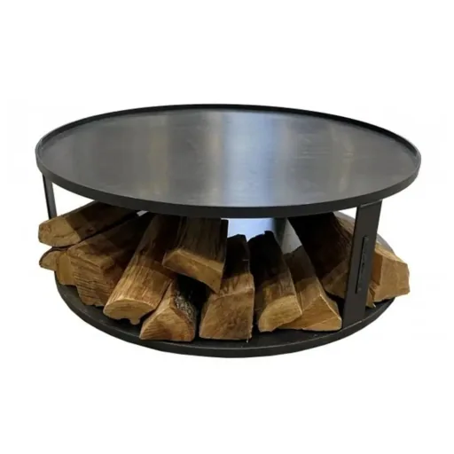 Fire Pit Base with Wood Storage, 72cm Round Steel Fire Bowl Stand