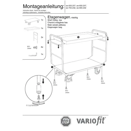 2-Shelf Utility Cart, Rolling Tool Cart, 250 kg Capacity