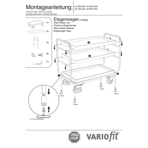 3 Tier Utility Cart 250 kg with EasySTOP