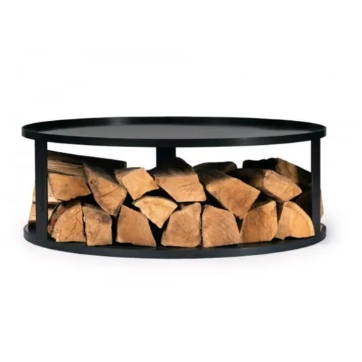 Fire Pit Base with Wood Storage, Round Steel Fire Bowl Stand, 82cm