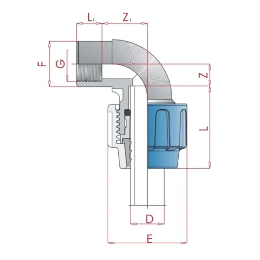 PP PE Pipe Fitting 90° Elbow 40 x 1 1/4" IG