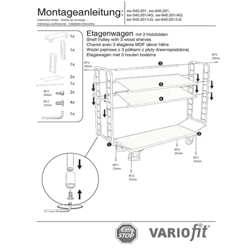 3-Shelf Utility Cart, 400 kg Heavy Duty Rolling Cart
