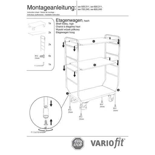 3-Tier Platform Trolley, Heavy-Duty Workshop Cart, 250 kg Capacity