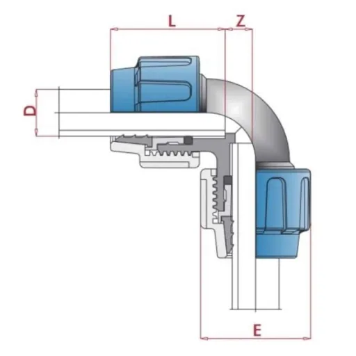 25mm 90 Degree Pipe Elbow Compression Fitting - PP PE