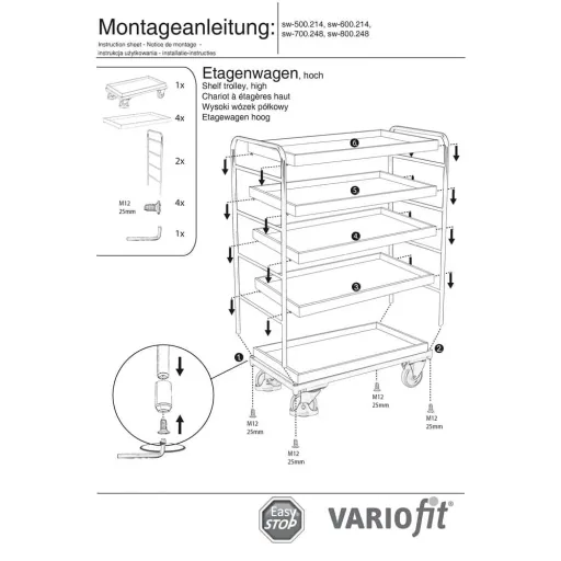 5-Tier Utility Cart, Rolling Service Cart, 250 kg Load Capacity
