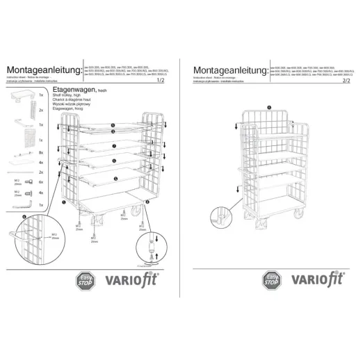 Package High Three-Panel Cart with 5 Shelves 500 kg Load Capacity Type M + EasySTOP
