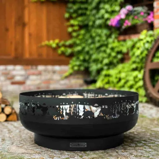 80cm Garden Fire Pit Bowl, Steel Forest Design