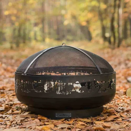 80cm Garden Fire Pit Bowl, Steel Forest Design