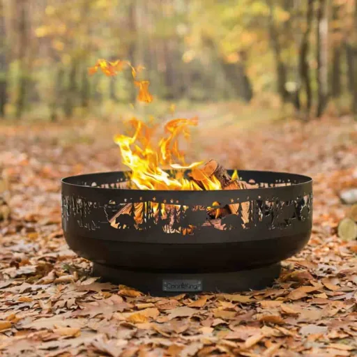 80cm Garden Fire Pit Bowl, Steel Forest Design