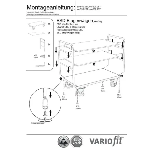 ESD 3-Shelf Utility Cart with EasySTOP