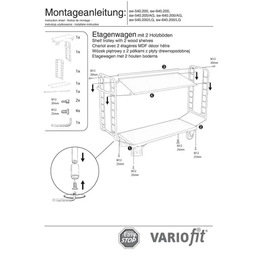 400 kg Capacity Platform Cart with 2 Shelves & EasySTOP