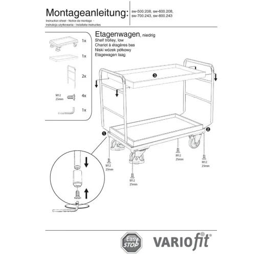 Rolling Utility Cart - 2 Shelf, 250 kg Capacity, EasySTOP
