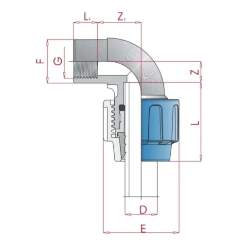 PP PE Pipe Fitting 90° Elbow 20 x 1/2" IG