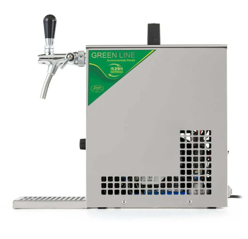 Beer Dispenser, Beer Machine - PYGMY 25/K with membrane pump, 1-line dry cooling device made of stainless steel, 35 liters/h, Green Line