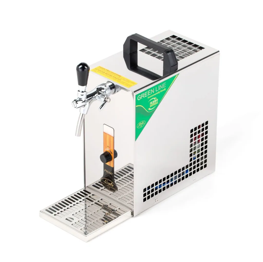 Beer Dispenser, Beer Machine - PYGMY 25/K with membrane pump, 1-line dry cooling device made of stainless steel, 35 liters/h, Green Line