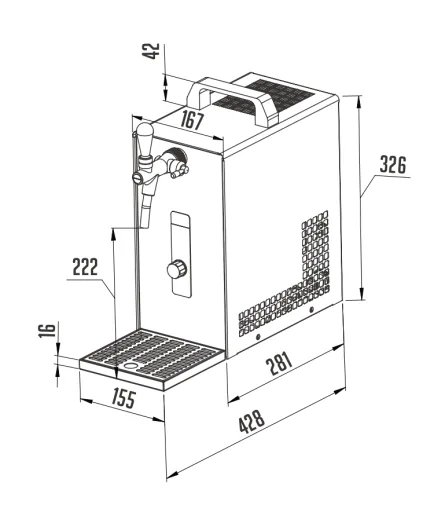 Beer Dispenser, Beer Machine - PYGMY 25/K with membrane pump, 1-line dry cooling device made of stainless steel, 35 liters/h, Green Line