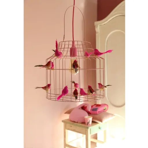 Dutch dilight pendant lamp pink birds pink, Size: Small 42 x 24 cm