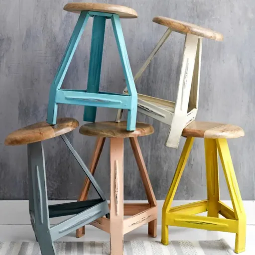 Kidsdepot Stool metal wood yellow