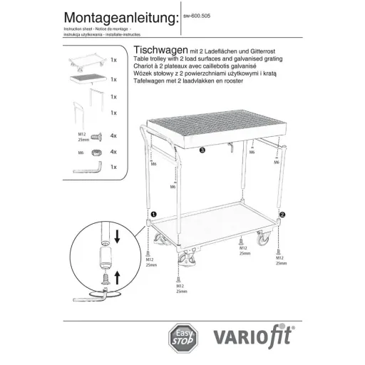 2-Shelf Industrial Table Cart w/ Spill Containment & Easy Stop