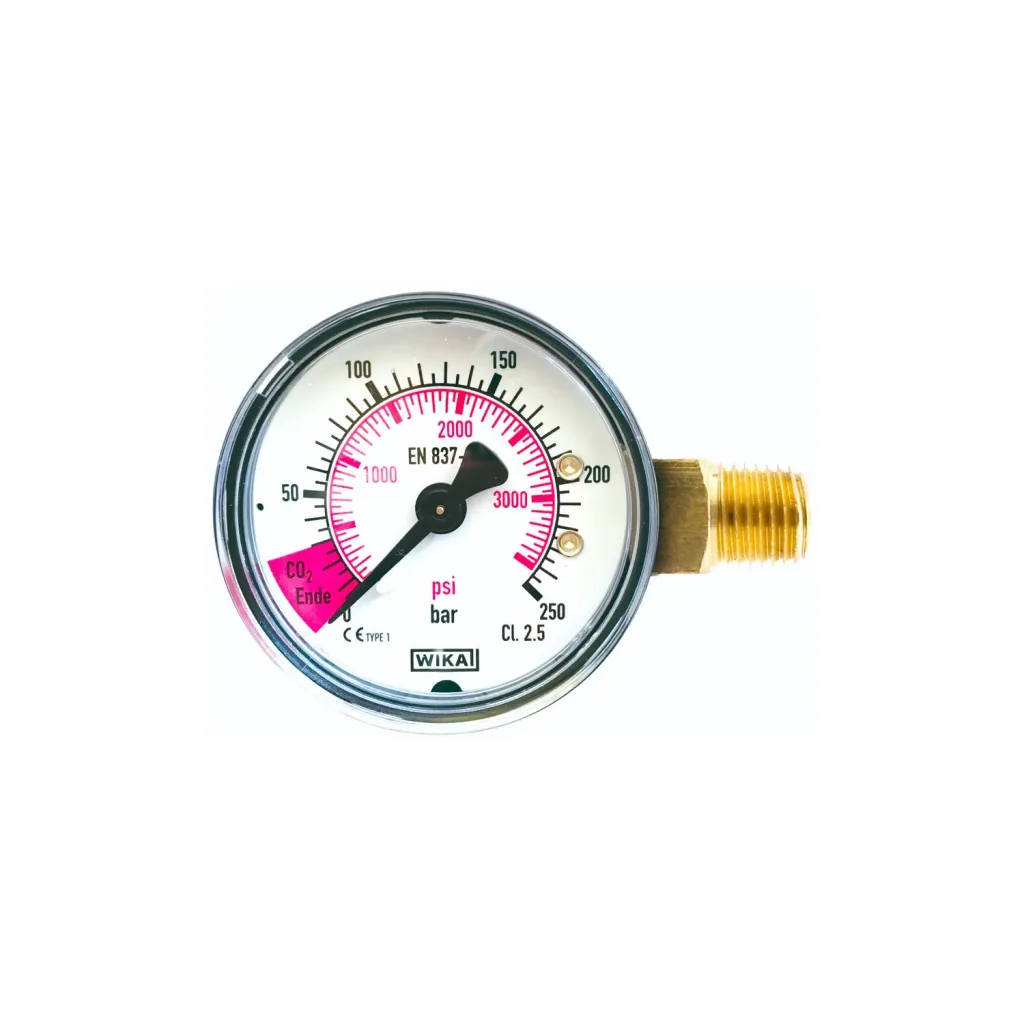 Manometer, contents gauge with red area for CO2 end, 1/4" male
