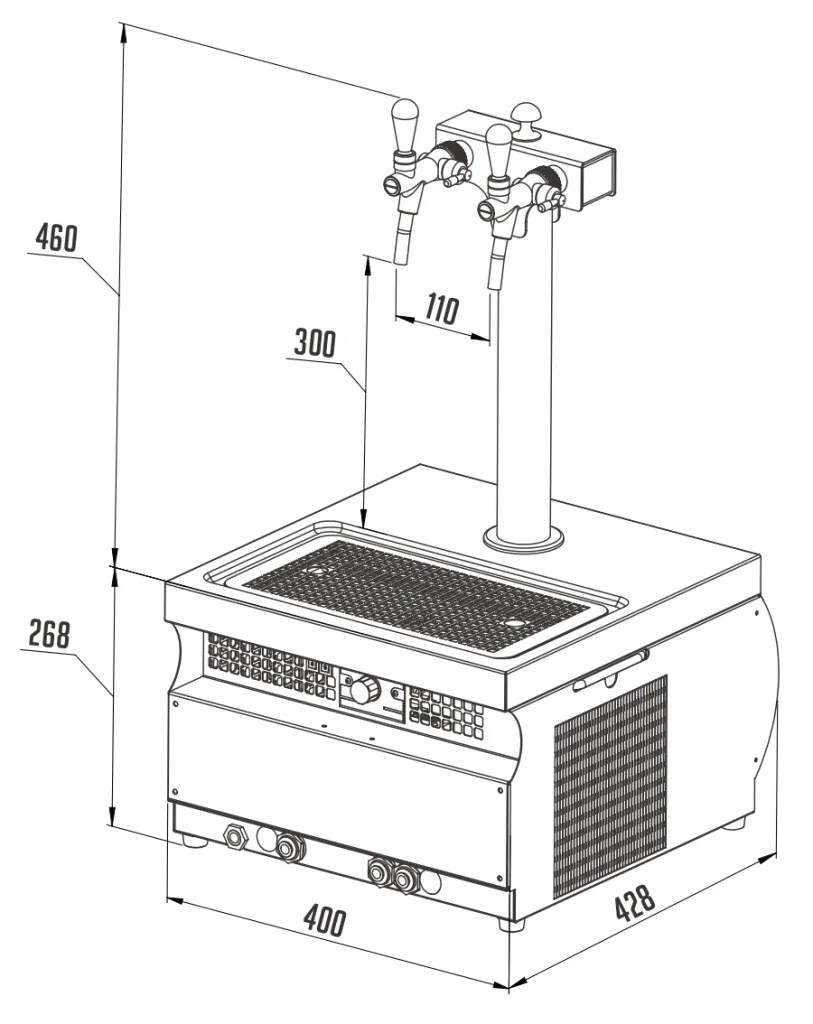 Beer Dispenser, Beer Machine - Kontakt 55, 2-line dry cooling device made of stainless steel, 50 liters/h, Green Line