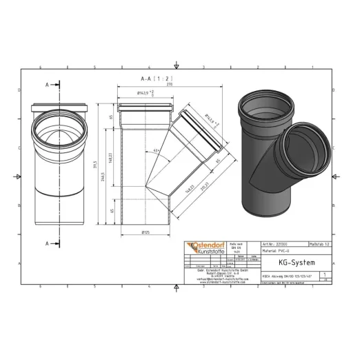 125mm 45 Degree PVC Sewer/Drain Pipe Branch