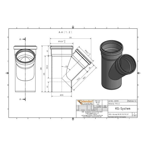 125/110mm 45 Degree Sewer Drain Pipe Branch Fitting