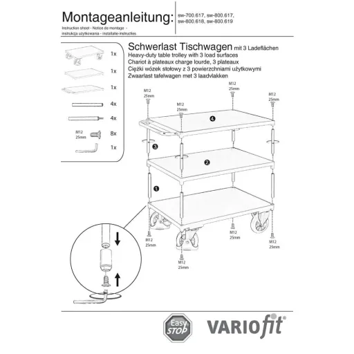 Heavy Duty Table Cart 1000 kg Capacity, 3 Shelves