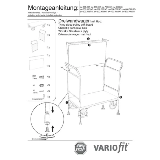 Three-Wall Cart 500 kg Type XL + EasySTOP
