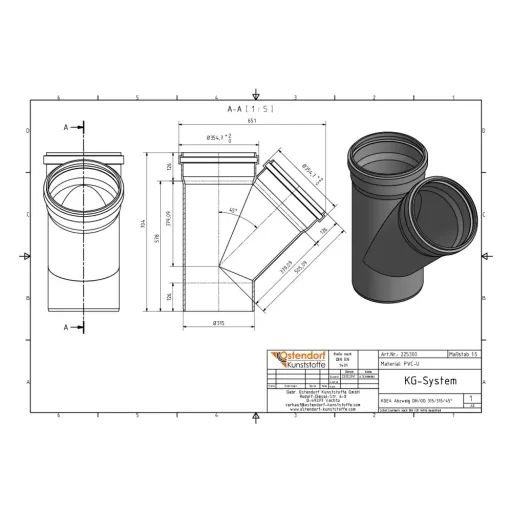 DN/OD 315/315 45 Degree Pipe Branch - Drain and Sewer System
