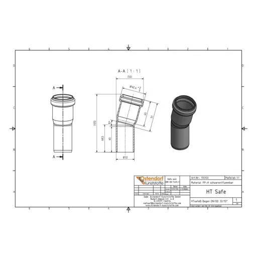 HTsafeB Elbow DN/OD 32 15 Degrees