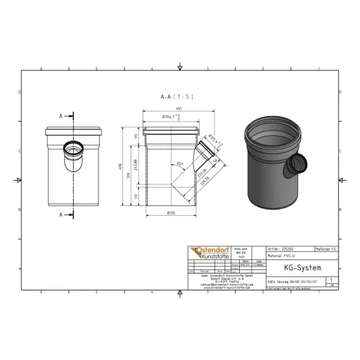 DN 315/110 45 Degree Sewer Pipe Branch