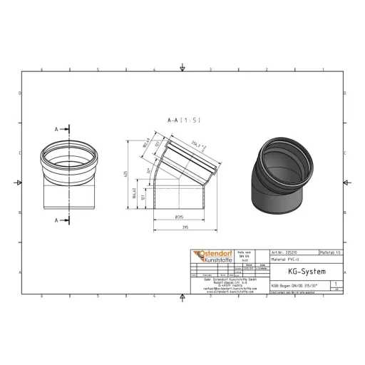 Sewer pipe elbow, 315mm pipe bend, 30 degree pipe elbow, DN/OD 315