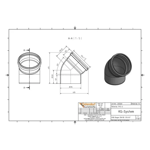 DN 315 45 Degree Sewer & Drain Pipe Elbow