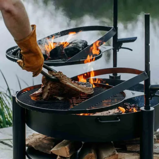 80cm Fire Pit with Grill & Rotating Grate