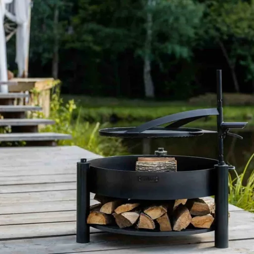 80cm Fire Pit with Grill & Rotating Grate