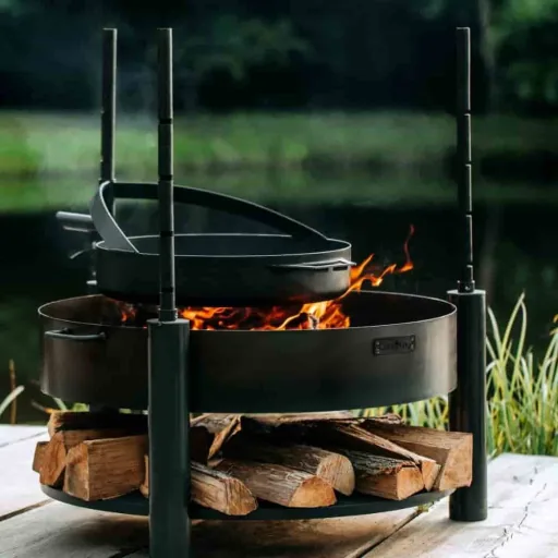 80cm Fire Pit with Grill & Rotating Grate